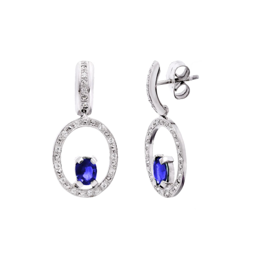 18K PENDIENTES ORO BLANCO ZAFIRO Y CIRCONITA CIERRE PRESION 2