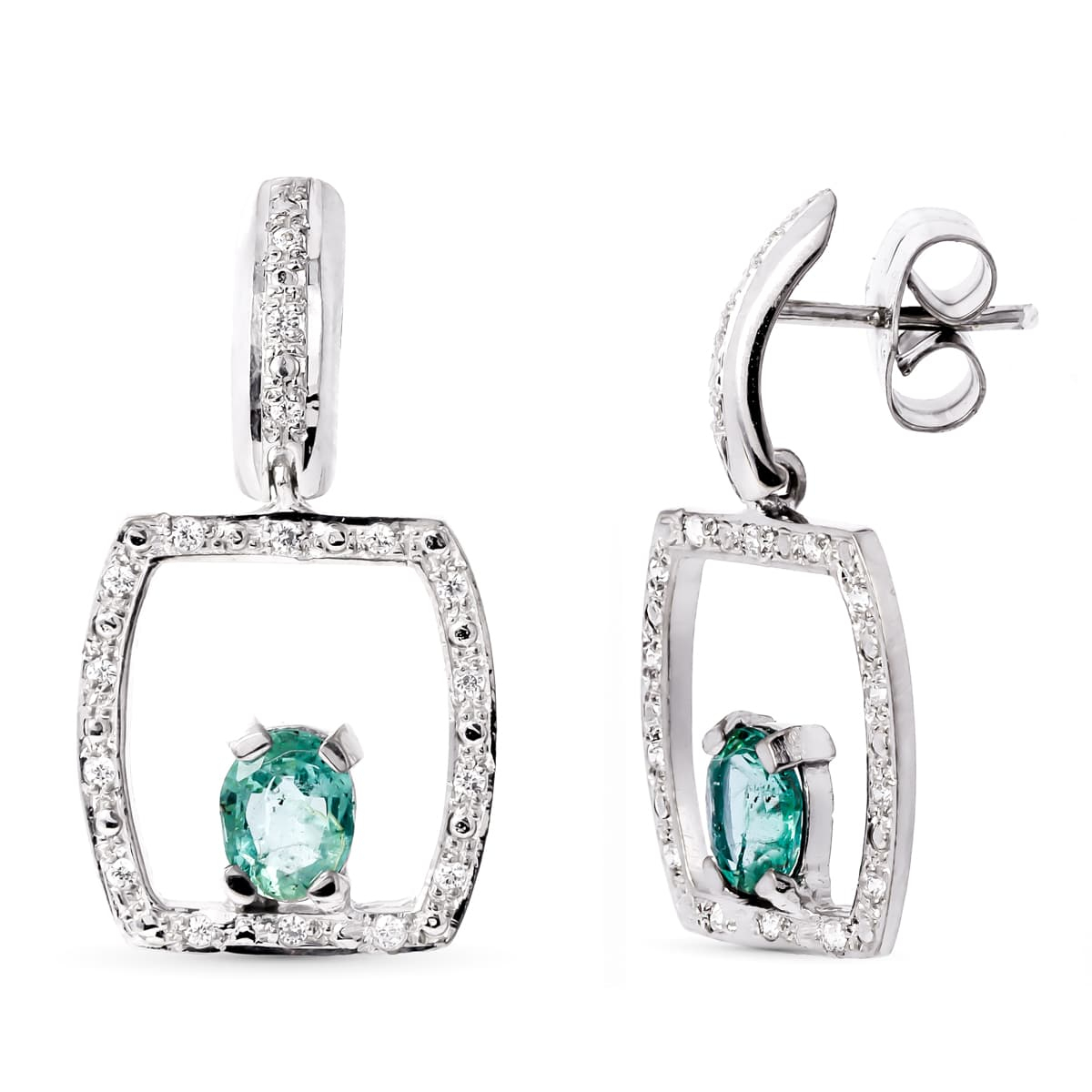 18K PENDIENTES ORO BLANCO ESMERALDA 5X4 MM CIERRE PRESION 2