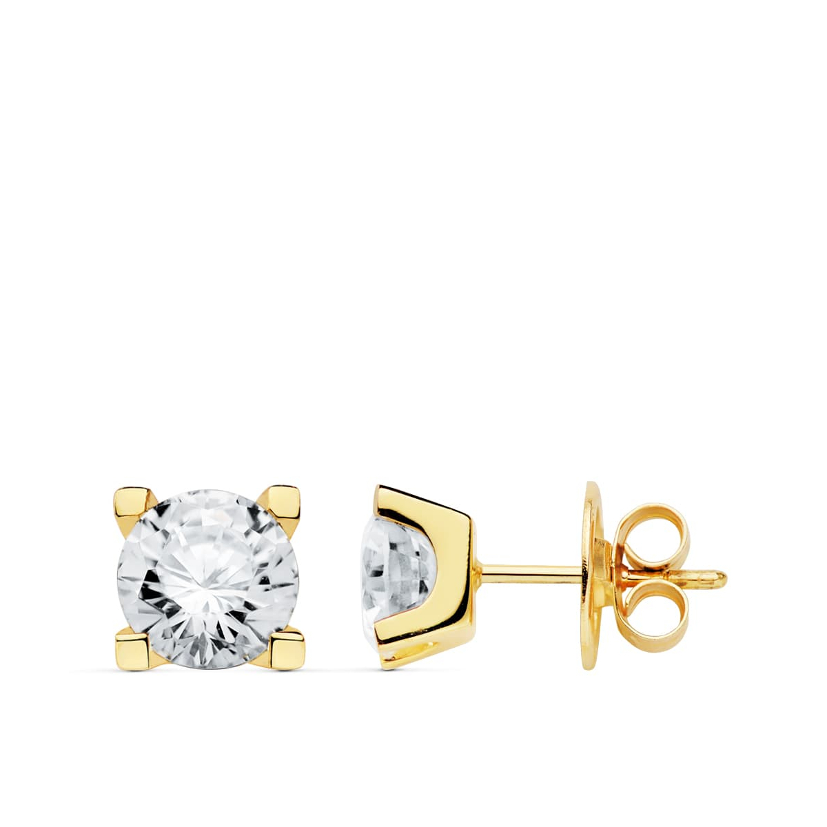 18K PENDIENTES ORO AMARILLO 4 GARRAS CIRCONITA 7X7 MM CIERRE PRESION 3