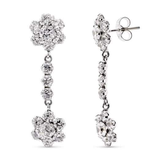 18K PENDIENTES ORO BLANCO DOS CUAJOS CON CIRCONITA CIERRE PRESION 3