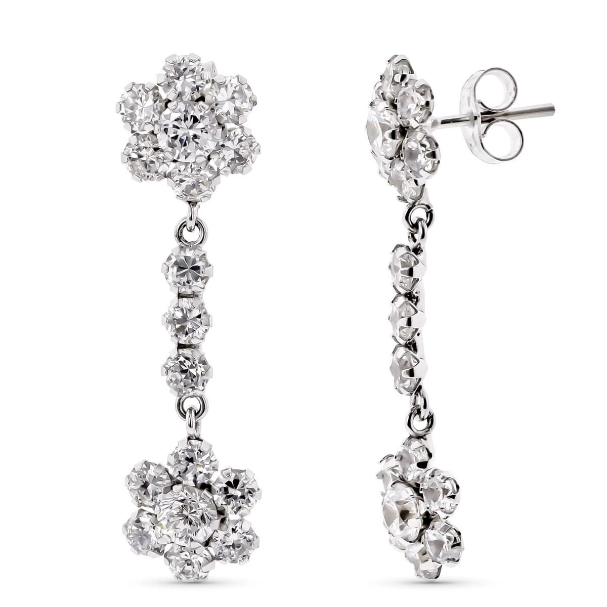 18K PENDIENTES ORO BLANCO DOS CUAJOS CON CIRCONITA CIERRE PRESION 3