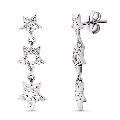 18K PENDIENTES ORO BLANCO LARGOS CIRCONITA Y ESTRELLAS. 27X8 MM CIERRE PRESION 3