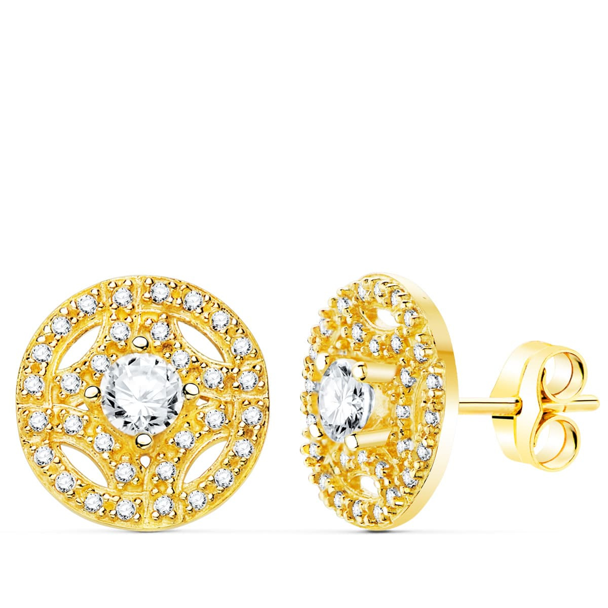 18K PENDIENTES ORO AMARILLO REDONDOS CON CIRCONITA 12 MM CIERRE PRESION. 3