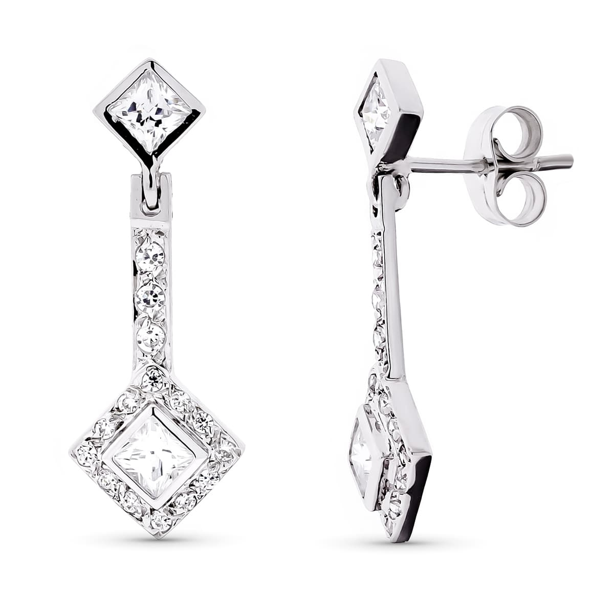 18K PENDIENTES ORO BLANCO LARGOS CIRCONITA 24X9 MM CIERRE PRESION 3