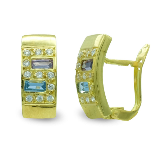18K PENDIENTES ORO AMARILLO RECTANGULAR CON CIRCONITA CIERRE CATALAN 3