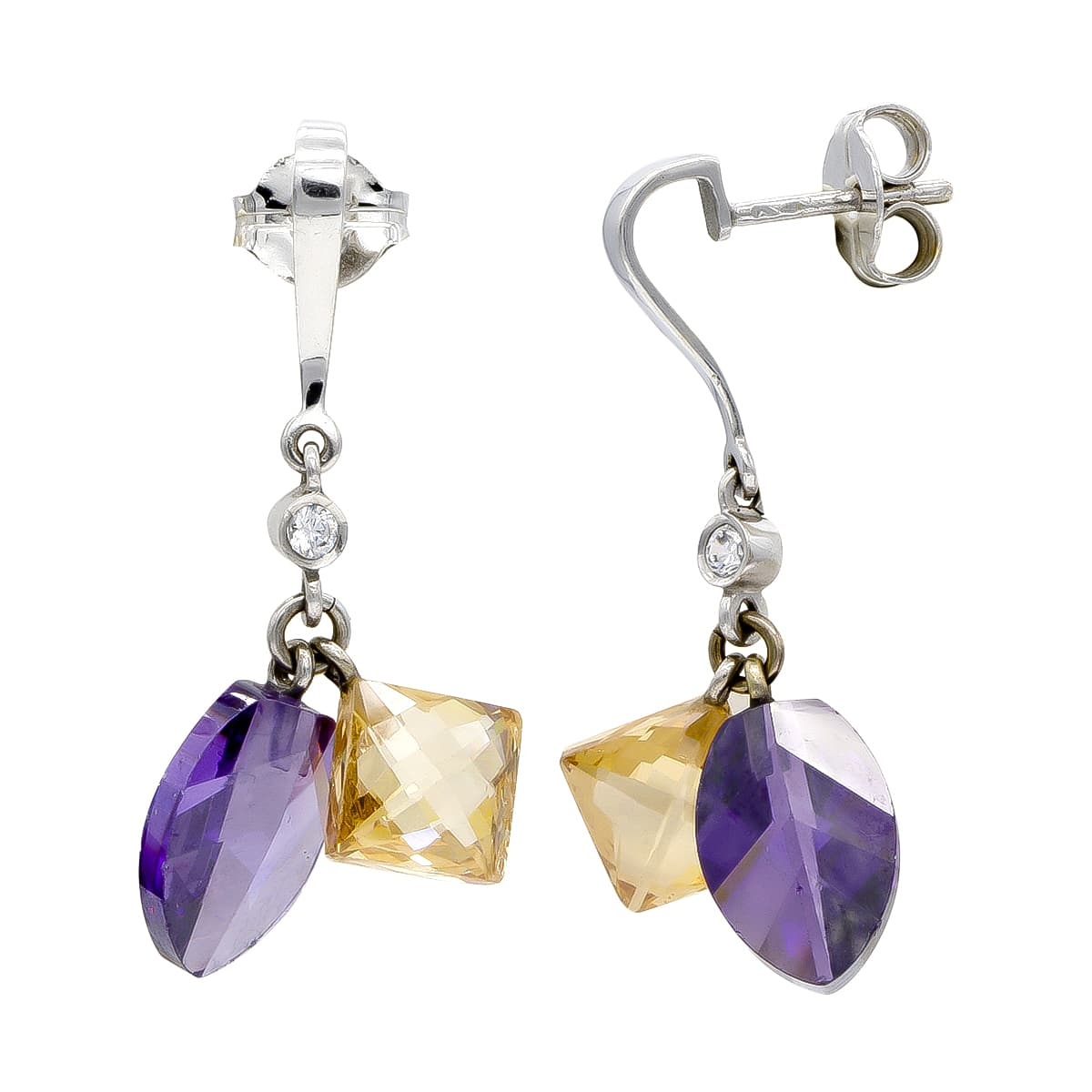 18K PENDIENTES ORO BLANCO AMATISTA Y TOPACIO CIERRE PRESION 3