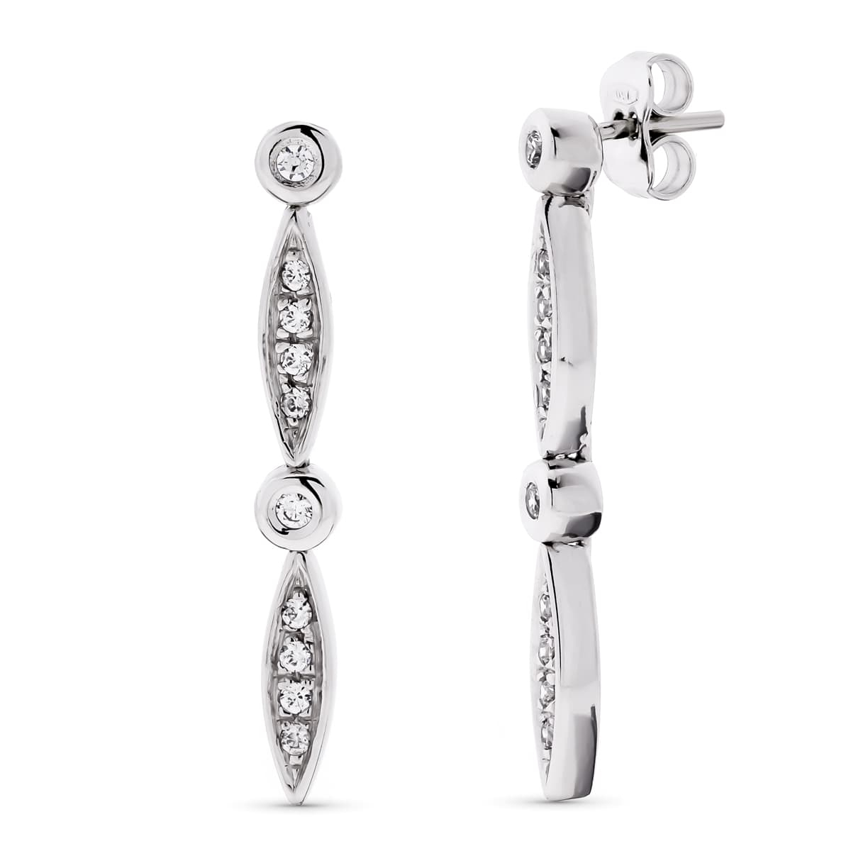 18K PENDIENTES ORO BLANCO LARGOS CIRCONITA 30X4 MM CIERRE PRESION 3