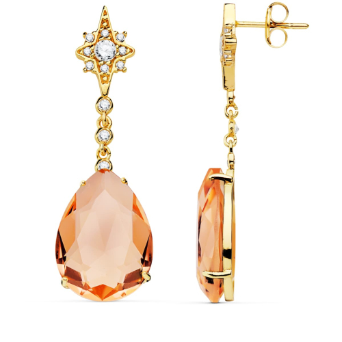 18K PENDIENTES ORO AMARILLO PIEDRA PERA COLOR KUNCITA 41X13 MM CIERRE PRESION 3