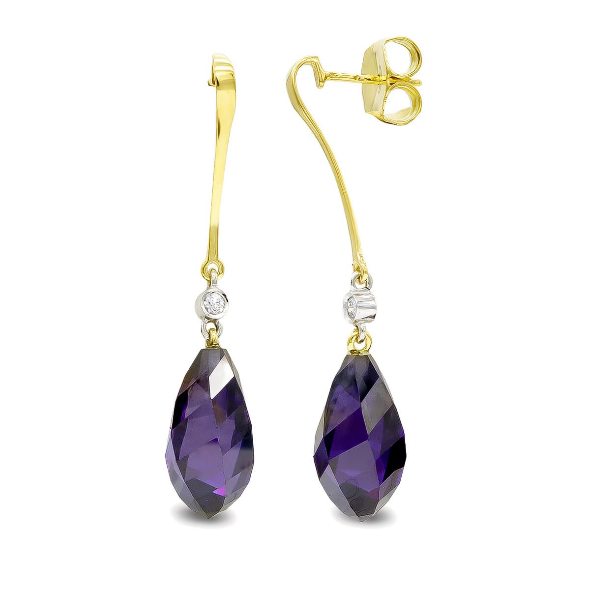 18K PENDIENTES ORO BICOLOR AMATISTA 18 MM CIRCONITA CIERRE PRESION 3