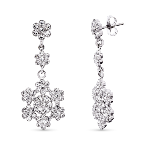 18K PENDIENTES ORO BLANCO CIRCONITA FLORES 36X14 MM CIERRE PRESION 3