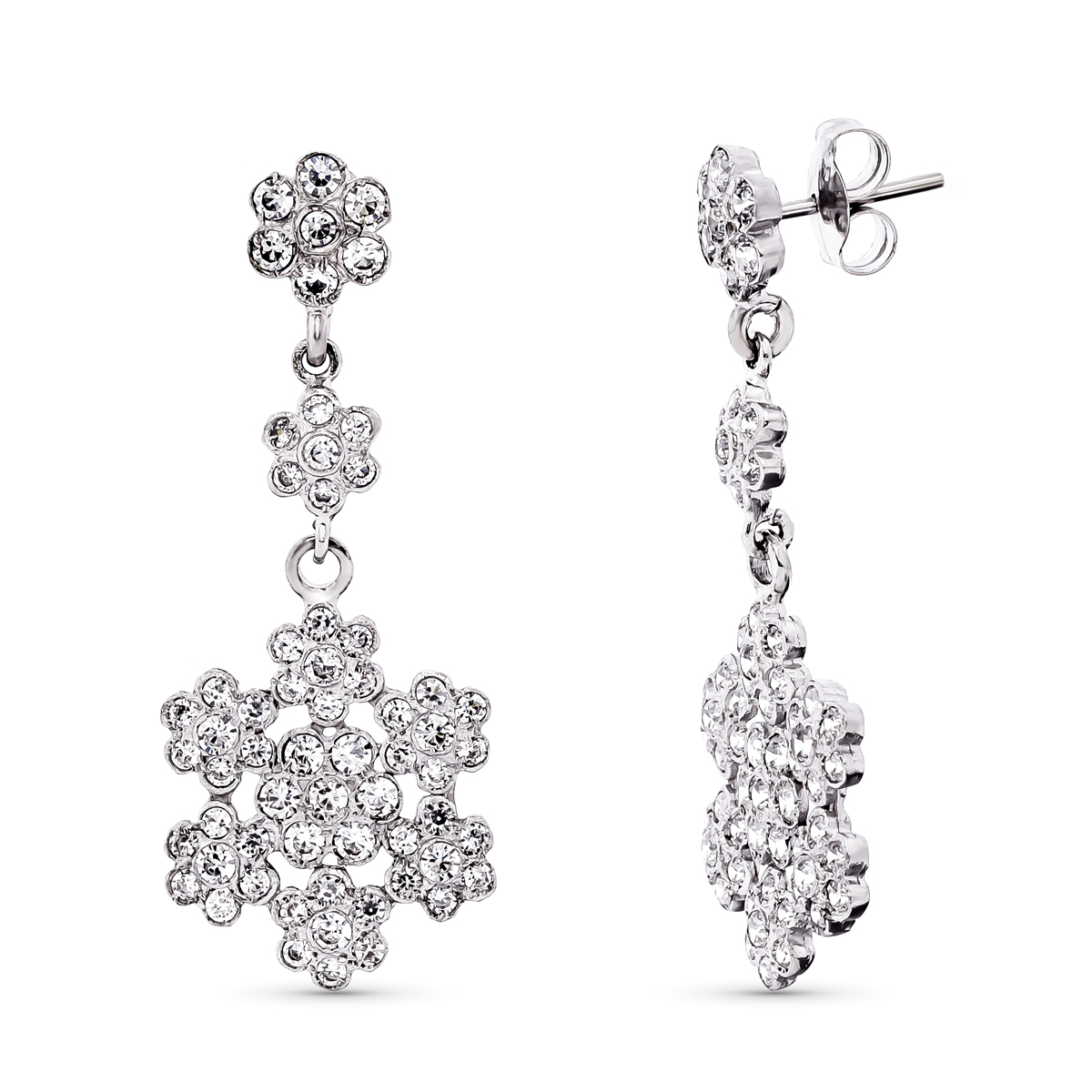 18K PENDIENTES ORO BLANCO CIRCONITA FLORES 36X14 MM CIERRE PRESION 3