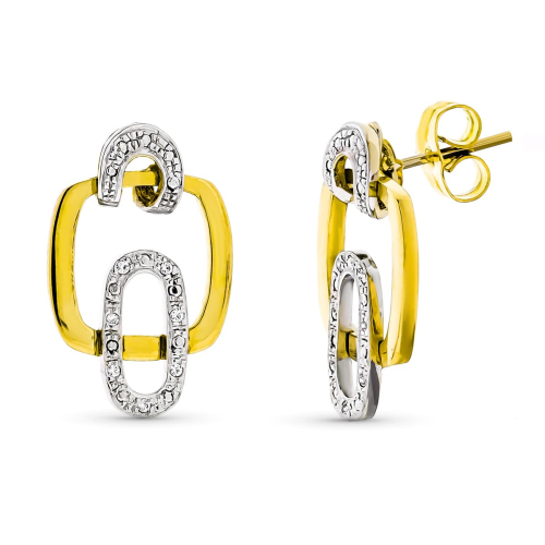 18K PENDIENTES ORO BICOLOR Y CIRCONITA CIERRE PRESION 3