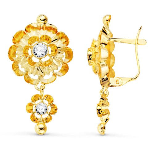 18K PENDIENTES ORO AMARILLO CUBANAS CON CIRCONITA 32X16 MM CIERRE CATALAN 3