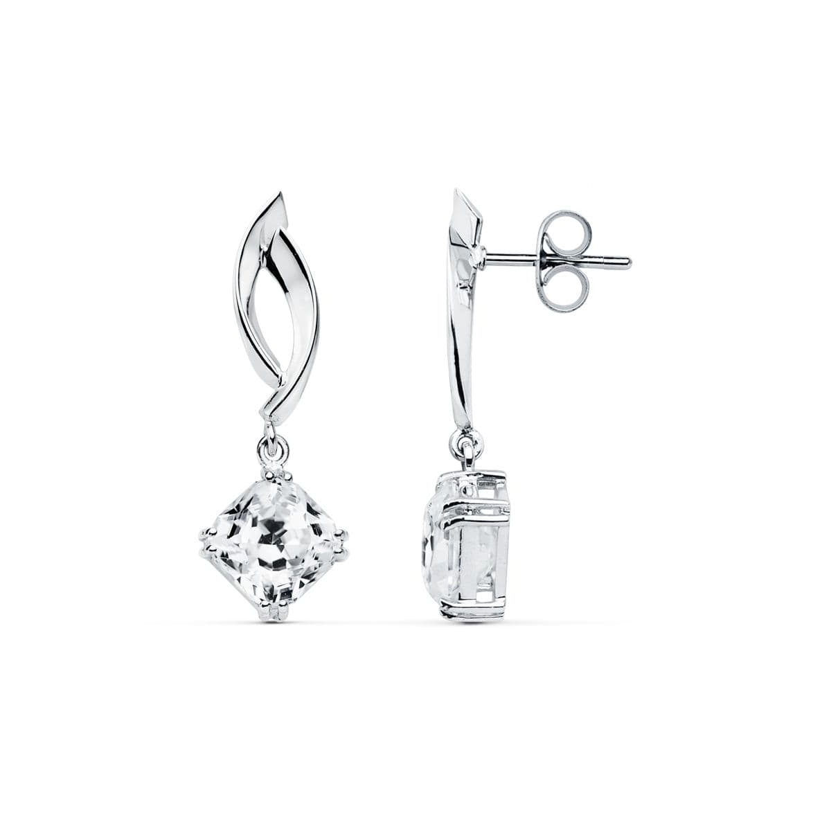 18K PENDIENTES ORO BLANCO CIRCONITA 31X11 MM CIERRE PRESION 3