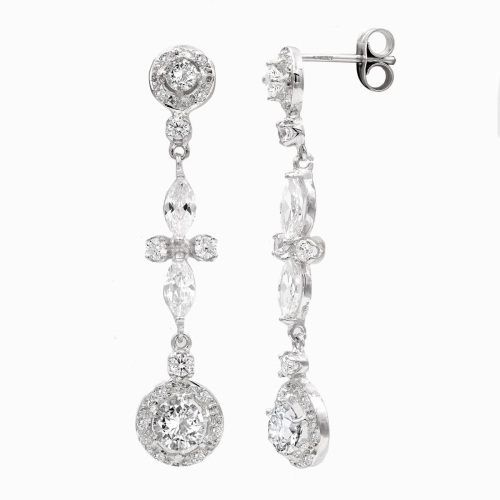 18K PENDIENTES ORO BLANCO NOVIA CIRCONITA 40X8 MM CIERRE PRESION 4