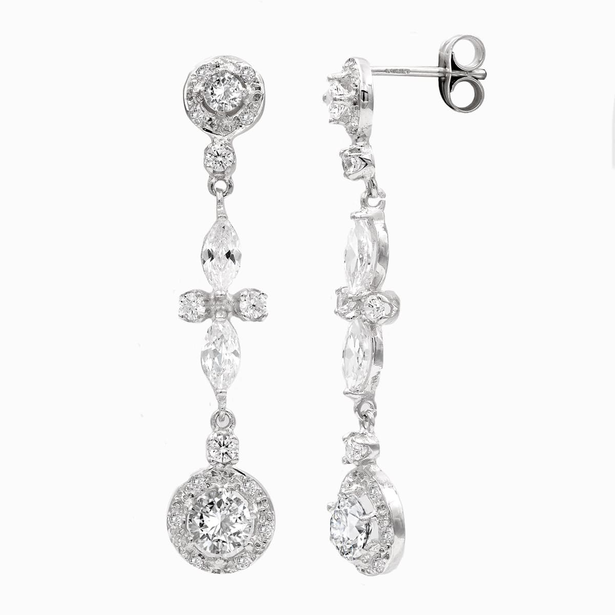 18K PENDIENTES ORO BLANCO NOVIA CIRCONITA 40X8 MM CIERRE PRESION 4