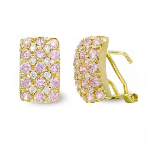 18K PENDIENTES ORO AMARILLO 30 PIEDRAS ROSAS 16 CIRCONITA CIERRE OMEGA 4