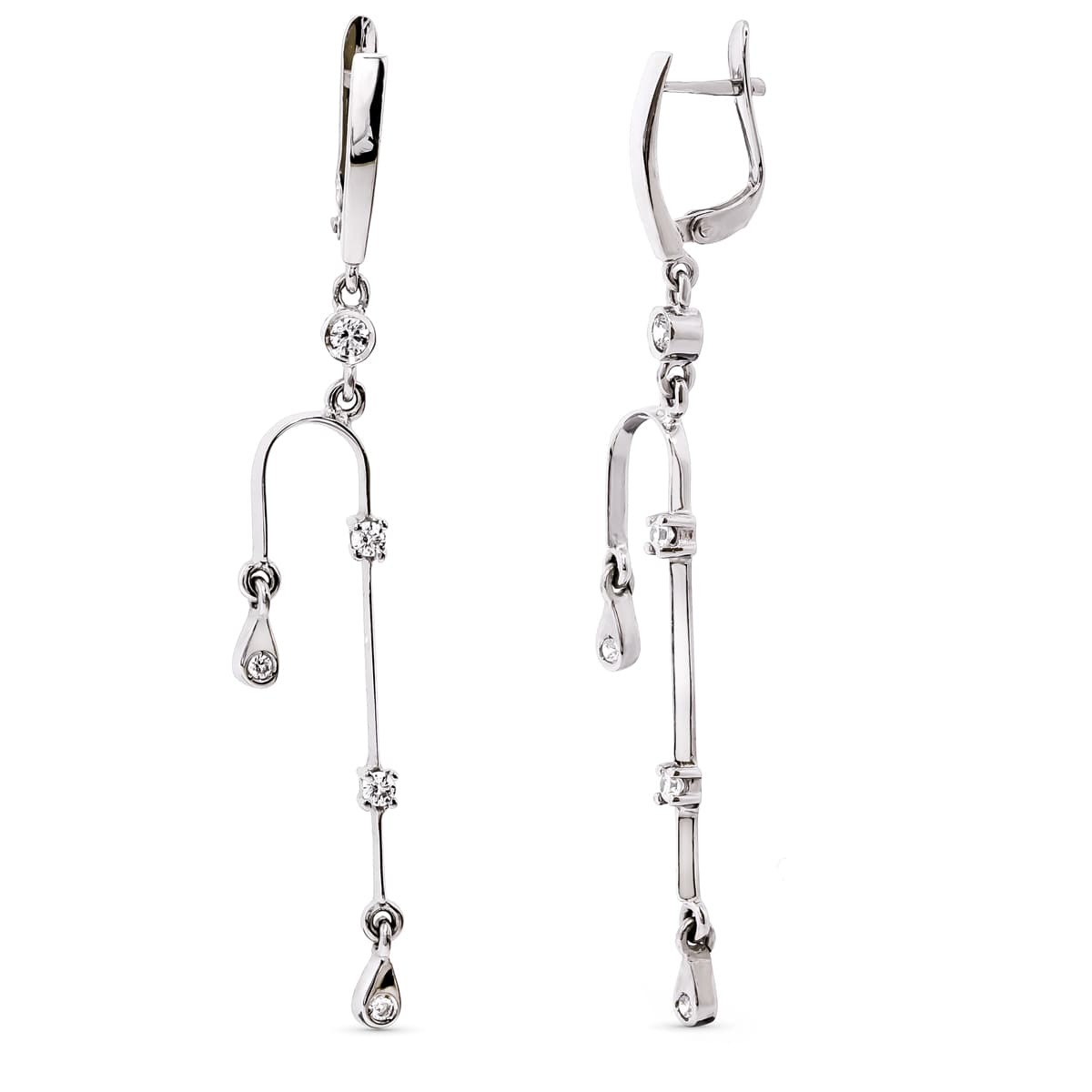 18K PENDIENTES LARGOS ORO BLANCO CIRCONITA 59X7 MM CIERRE CATALAN 4