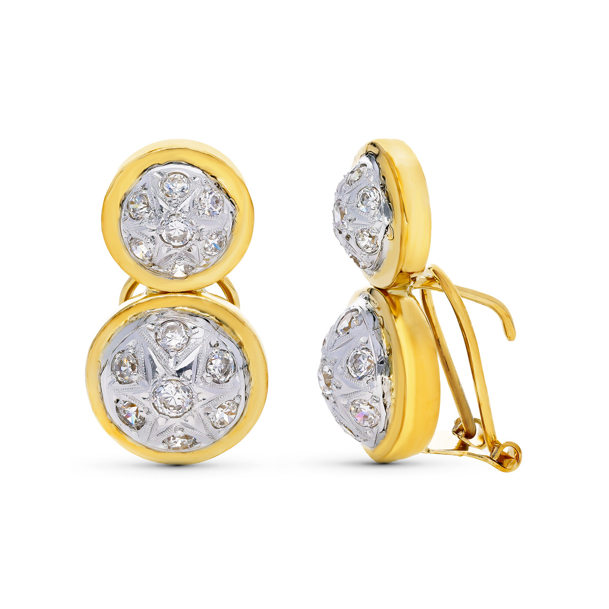 18K PENDIENTES PLATINO BICOLOR TU Y YO CIRCONITA CIERRE OMEGA 4