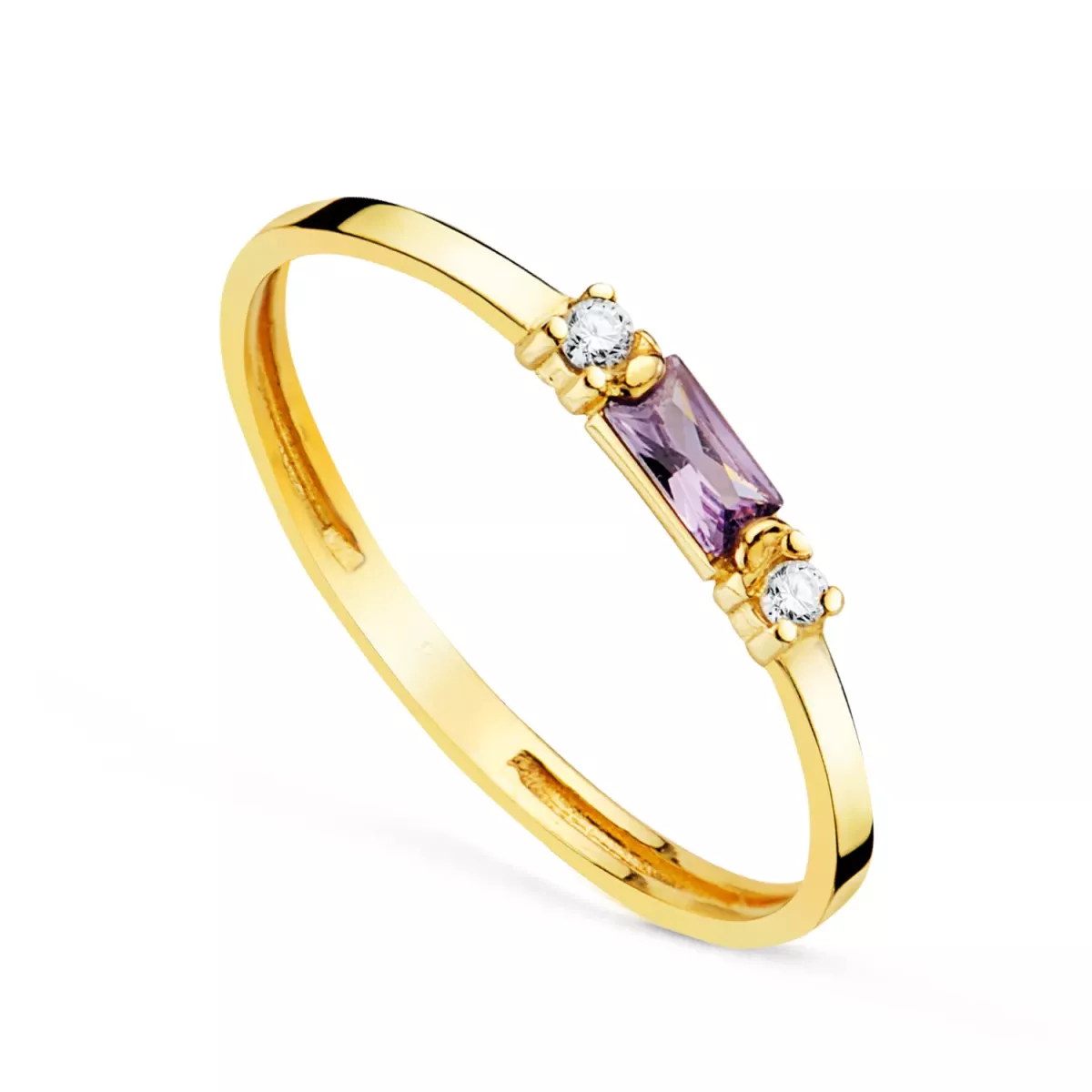 18K SORTIJA ORO AMARILLO AMATISTA NATURAL 4X2 MM Y CIRCONITAS. ANCHO: 2MM 1