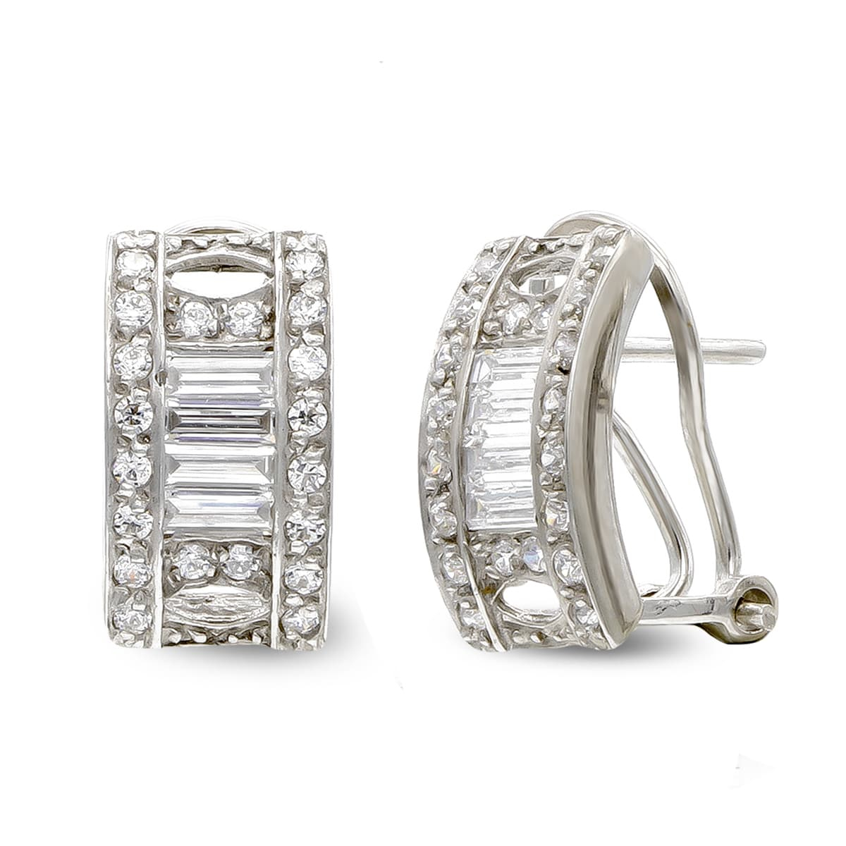 18K PENDIENTES ORO BLANCO BARRITAS Y CIRCONITA CIERRE OMEGA 4