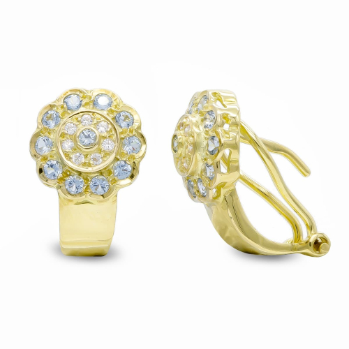 18K PENDIENTES ORO AMARILLO PIEDRAS AGUAMARINA Y CIRCONITA CIERRE OMEGA 4