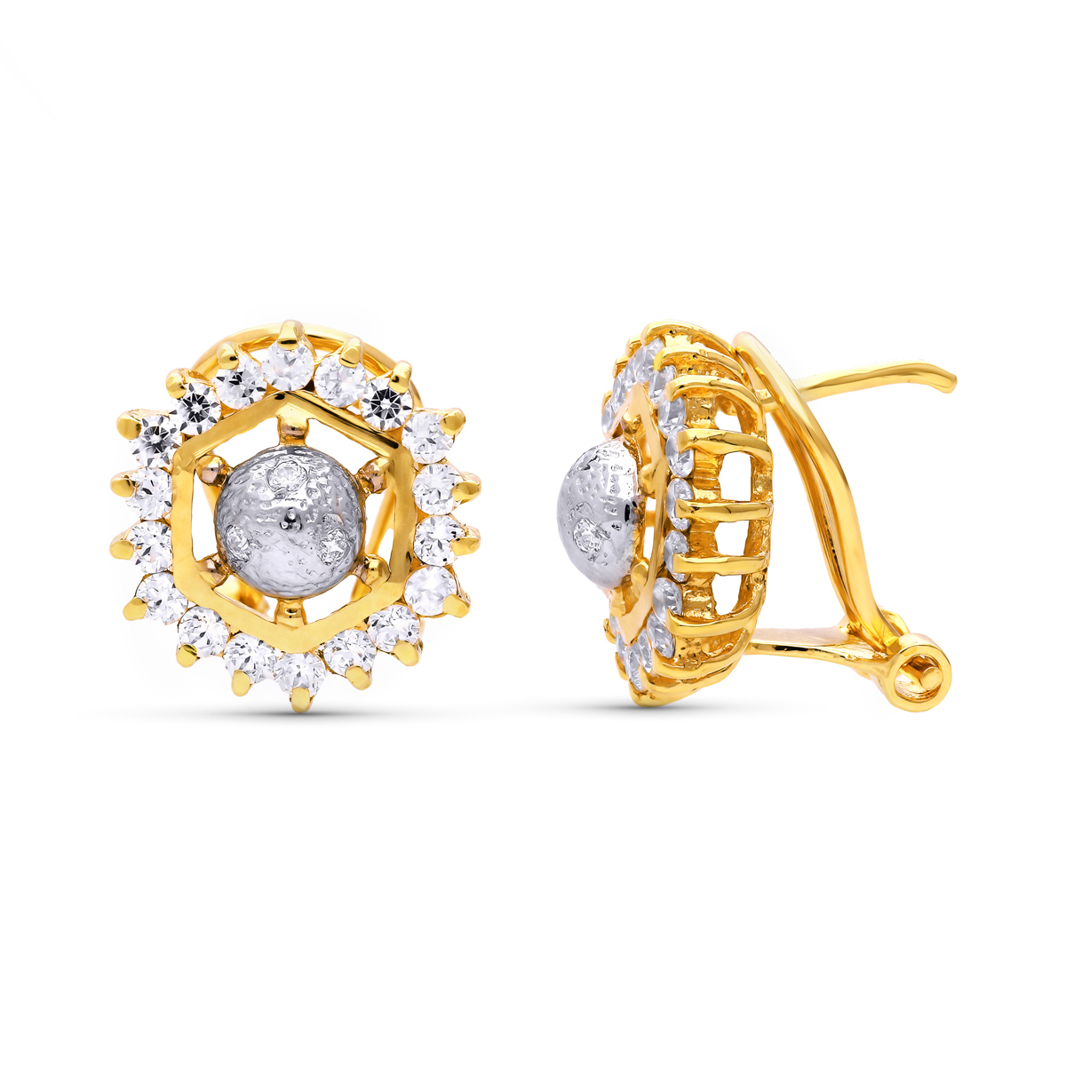 18K PENDIENTES ORO BICOLOR CIRCONITA 12X11 CIERRE OMEGA 4
