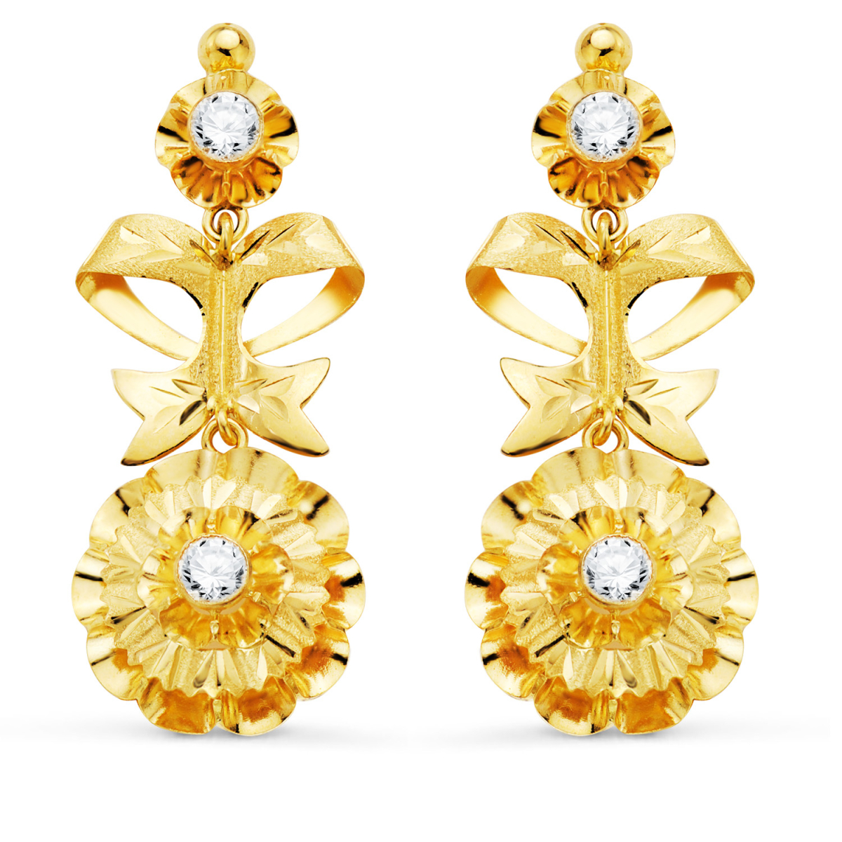 18K PENDIENTES ORO AMARILLO CUBANAS CON CIRCONITA 40X14 MM CIERRE CATALAN 4