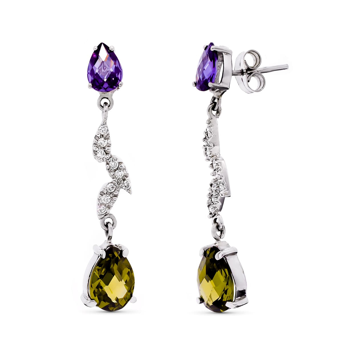 18K PENDIENTES ORO BLANCO LARGO PIEDRAS Y CIRCONITA 36X7 MM CIERRO PRESION 4