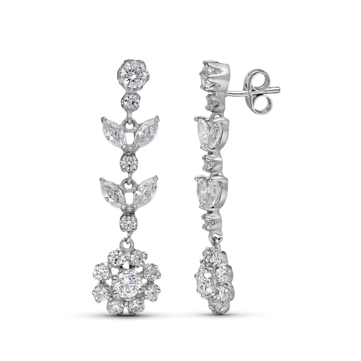 18K PENDIENTES ORO BLANCO LARGOS CIRCONITA 35X10 MM PRESION 4