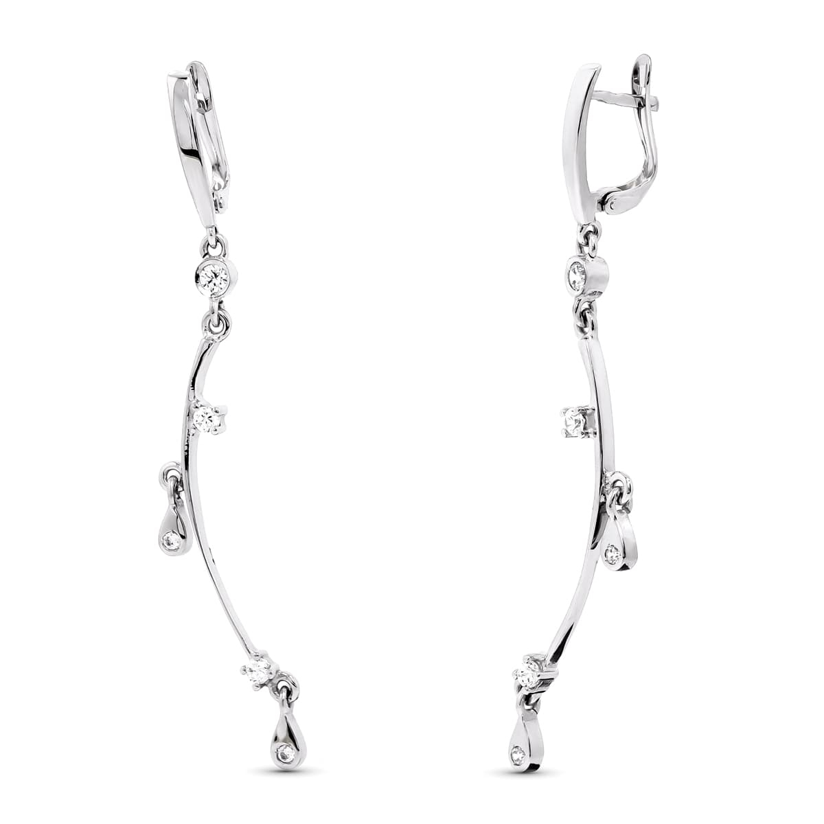 18K PENDIENTES ORO BLANCO LARGOS CIRCONITA 57X8 MM CIERRE CATALAN 4