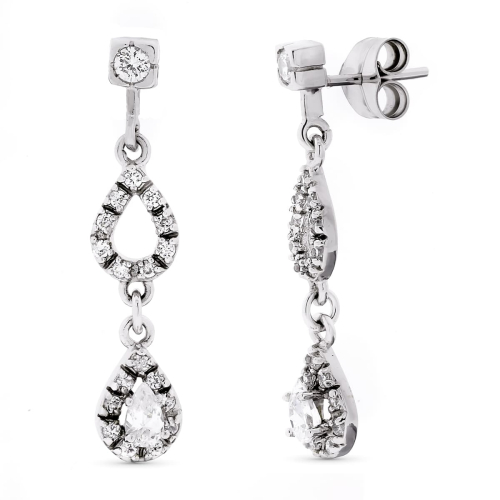 18K PENDIENTES ORO BLANCO LARGOS CIRCONITA 32X7 MM CIERRE PRESION 4