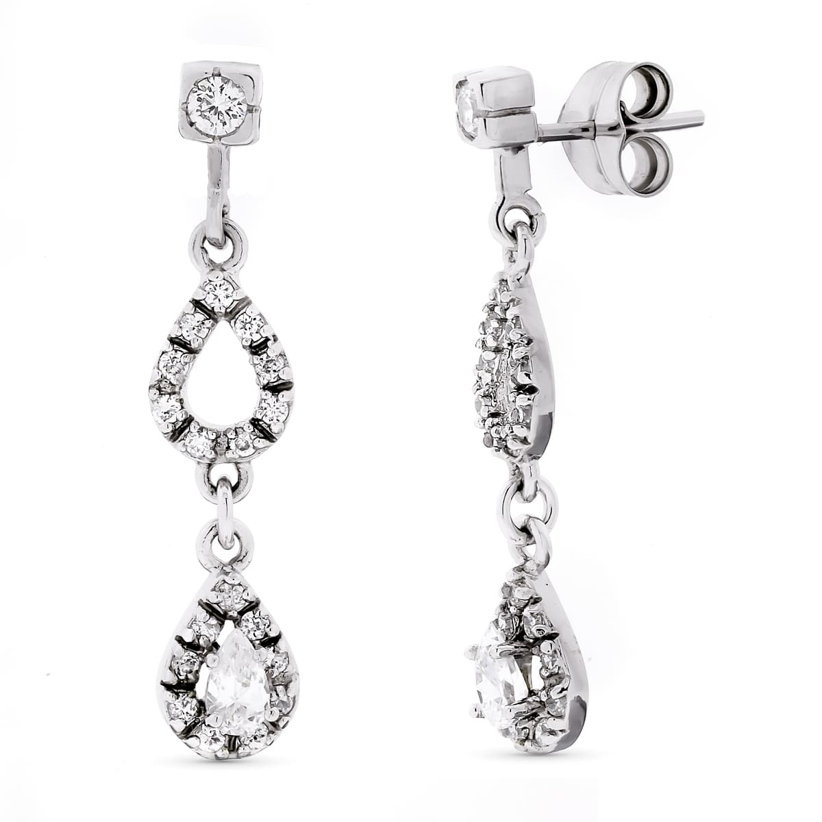 18K PENDIENTES ORO BLANCO LARGOS CIRCONITA 32X7 MM CIERRE PRESION 4