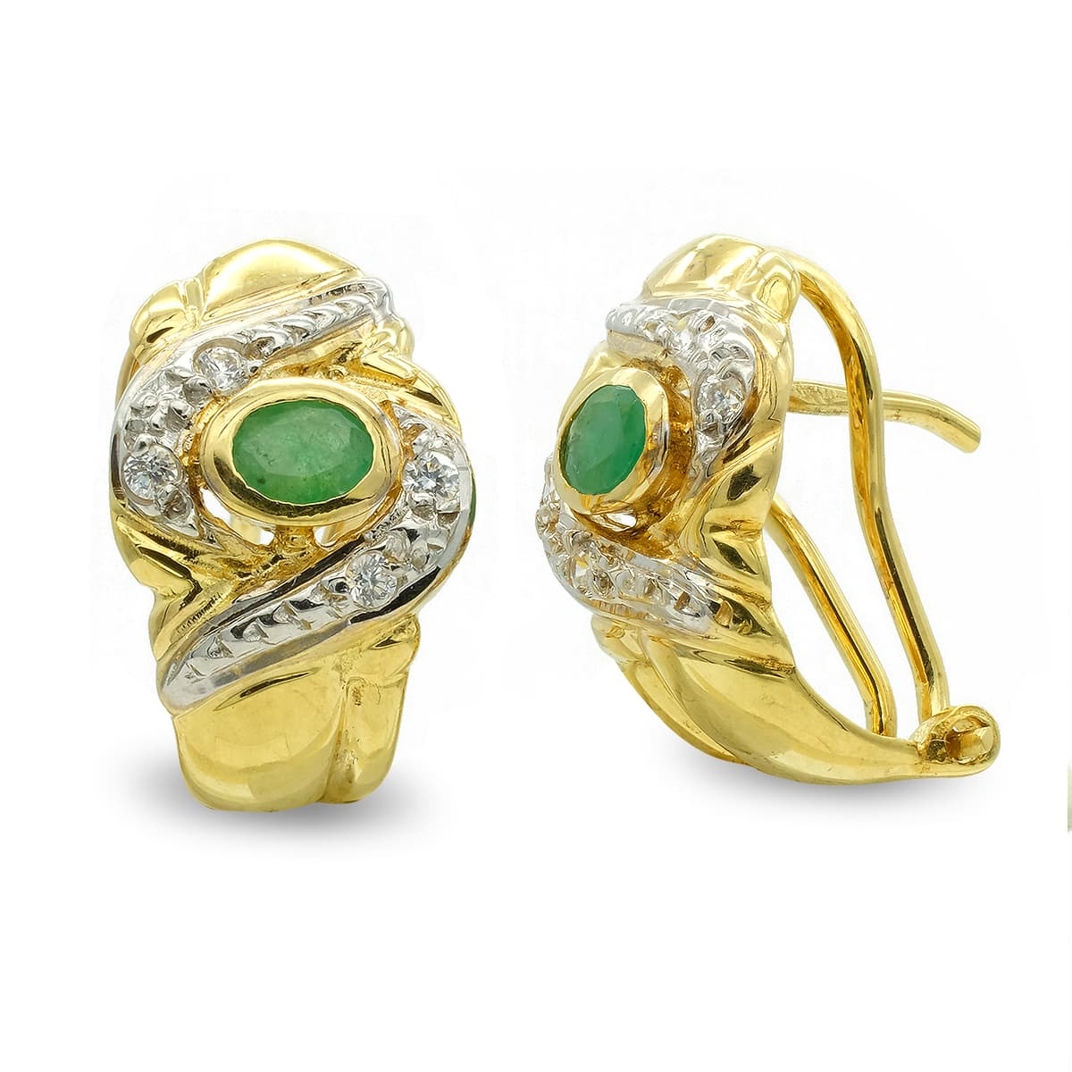 18K PENDIENTES ORO BICOLOR OVAL CIRCONITA CIERRE OMEGA 4