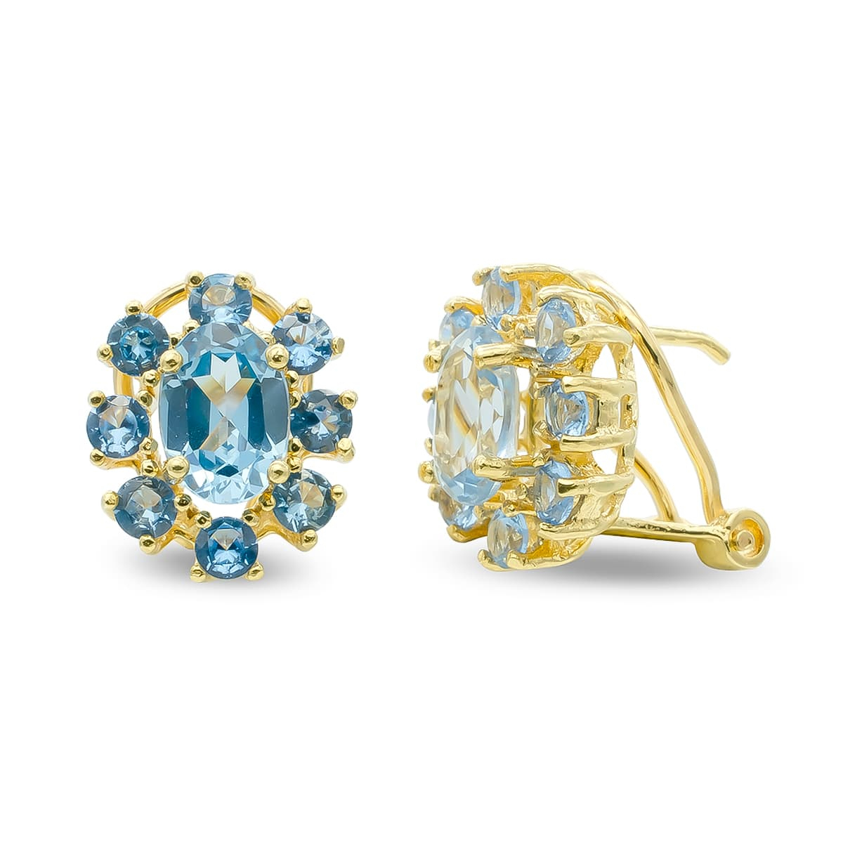 18K PENDIENTES ORO AMARILLO AGUAMARINA 7X5 MM CIERRE OMEGA 5