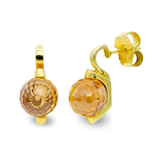 18K PENDIENTES ORO AMARILLO PIEDRA COLOR TOPACIO 10 MM CIERRE PRESION 5