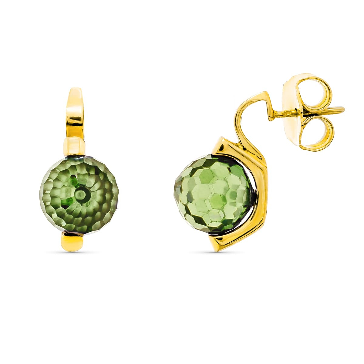 18K PENDIENTES ORO AMARILLO PIEDRA COLOR VERDE 10 MM CIERRE PRESION 5