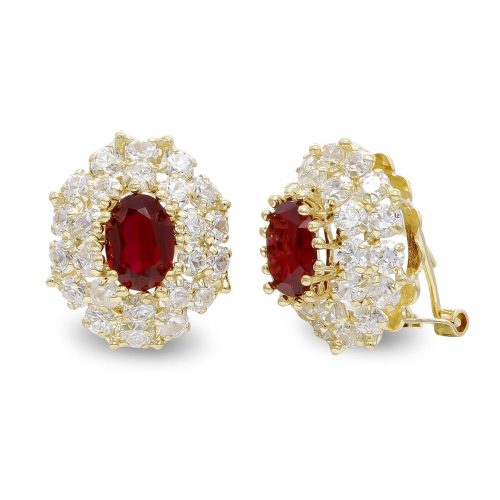 18K PENDIENTES ORO AMARILLO OVAL PIÑA CIRCONITA CIERRE OMEGA 5