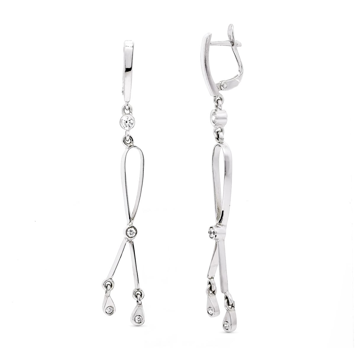 18K PENDIENTES LARGOS ORO BLANCO CON CIRCONITA 60X7 MM CIERRE CATALAN 5