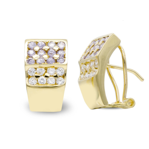 18K PENDIENTES ORO AMARILLO CIRCONITA AMATISTAS Y BLANCAS CIERRE OMEGA 5