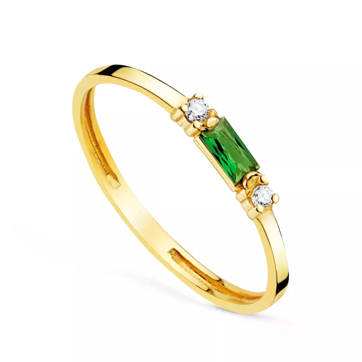 18K SORTIJA ORO AMARILLO CIRCONITA VERDE 4X2 MM Y CIRCONITAS. ANCHO: 2MM 1