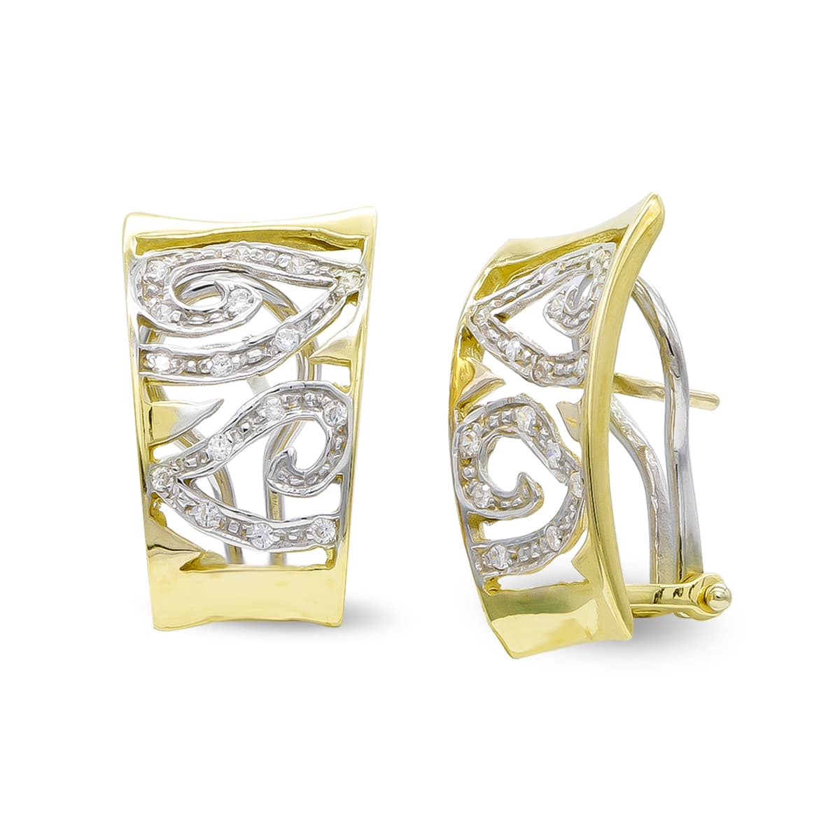 18K PENDIENTES ORO BICOLOR CON CIRCONITA CIERRE OMEGA 5