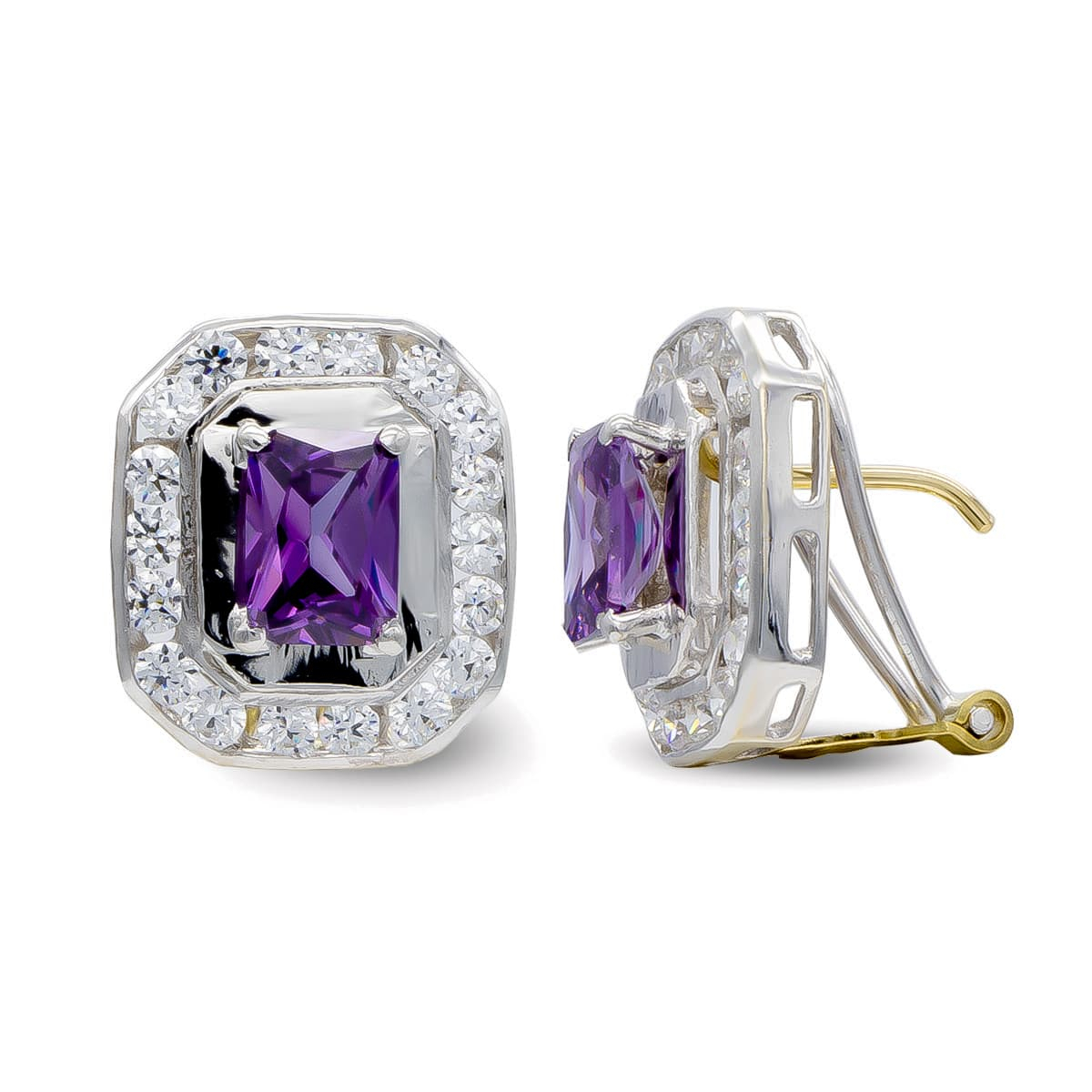 18K PENDIENTES ORO BICOLOR AMATISTA 7X5 MM OMEGA 5