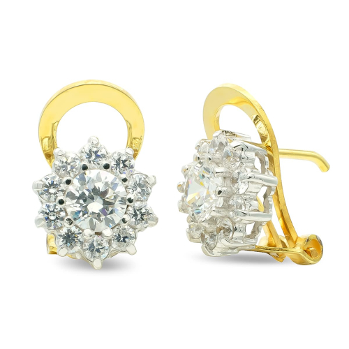 18K PENDIENTES ORO BICOLOR CIRCONITA 10 MM CIERRE OMEGA 5