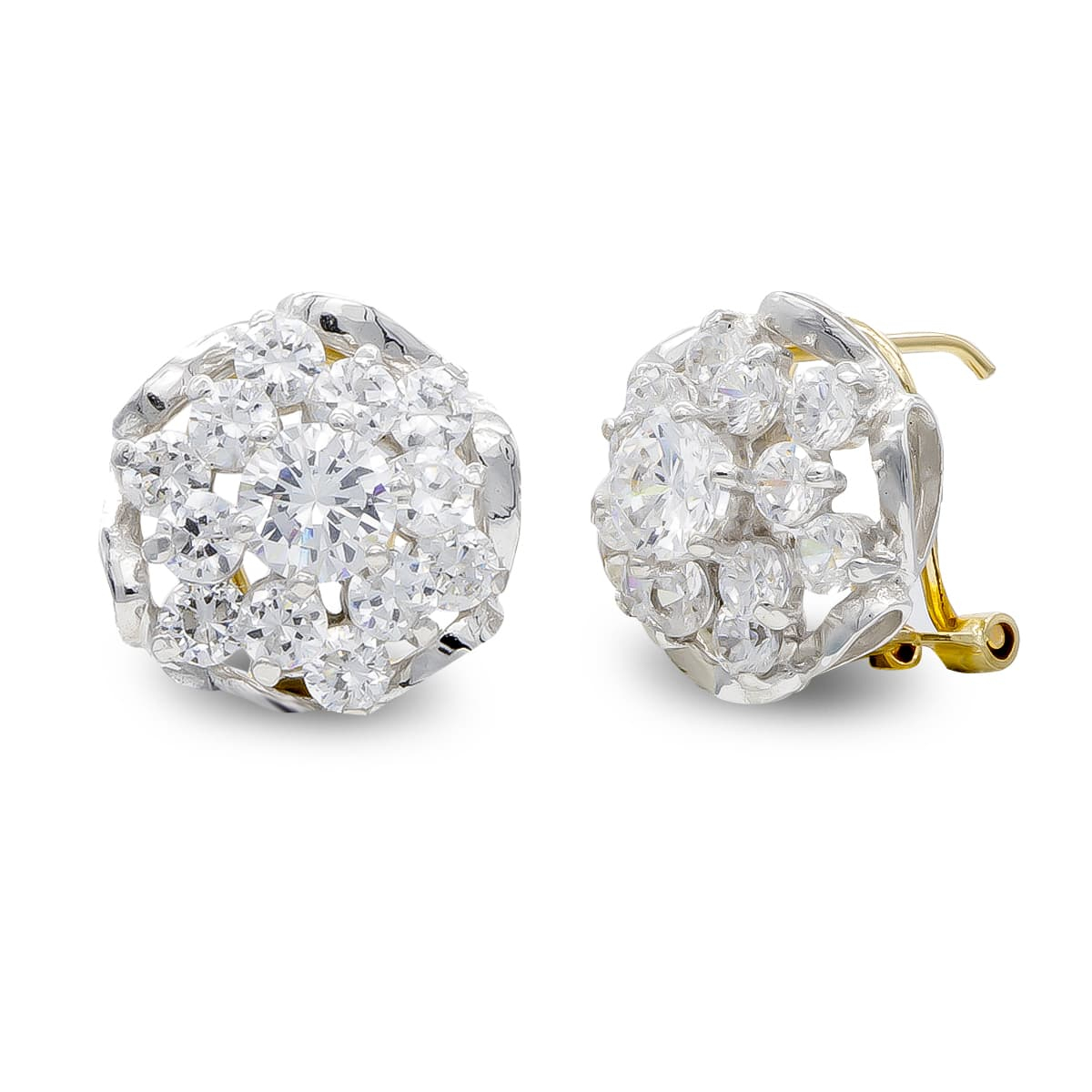 18K PENDIENTES ORO BICOLOR CUAJO CIRCONITA Y RAMAS 13X13 MM CIERRE OMEGA 6