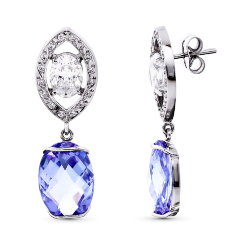 18K PENDIENTES ORO BLANCO CON CIRCONITA Y PIEDRAS DE COLOR 35X11 MM CIERRE PRESION 5