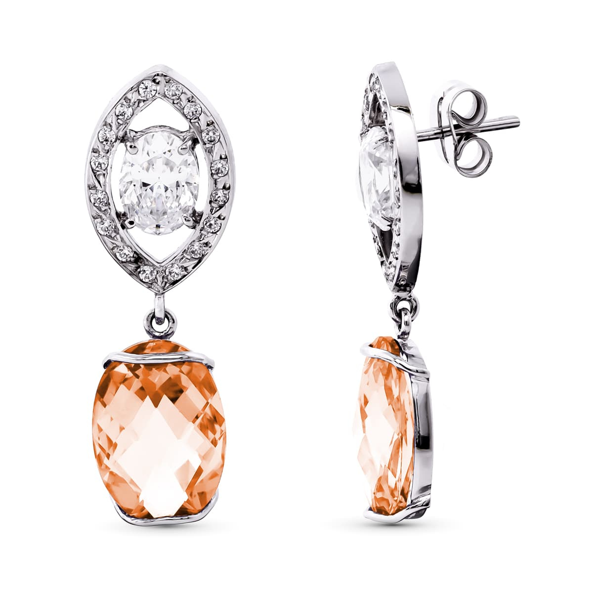 18K PENDIENTES ORO BLANCO CON CIRCONITA Y PIEDRAS DE COLOR 35X11 MM CIERRE PRESION 5