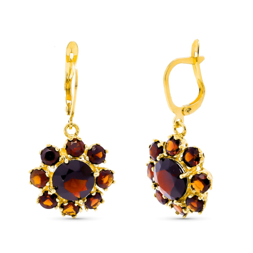 18K PENDIENTES ORO AMARILLO DE GRANATE 30X16 MM CIERRE GANCHO 6