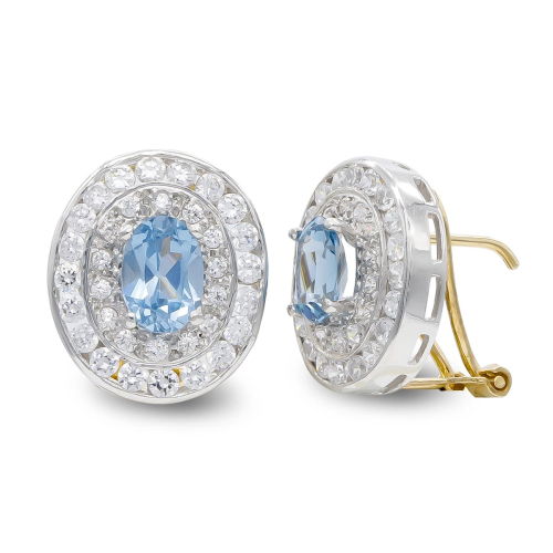 18K PENDIENTES ORO BICOLOR AGUAMARINA Y CIRCONITA CIERRE OMEGA 6,77gr