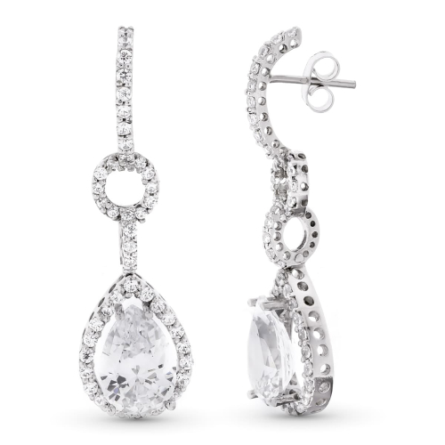 18K PENDIENTES ORO BLANCO LARGOS CIRCONITA 41X11 MM CIERRE PRESION 7